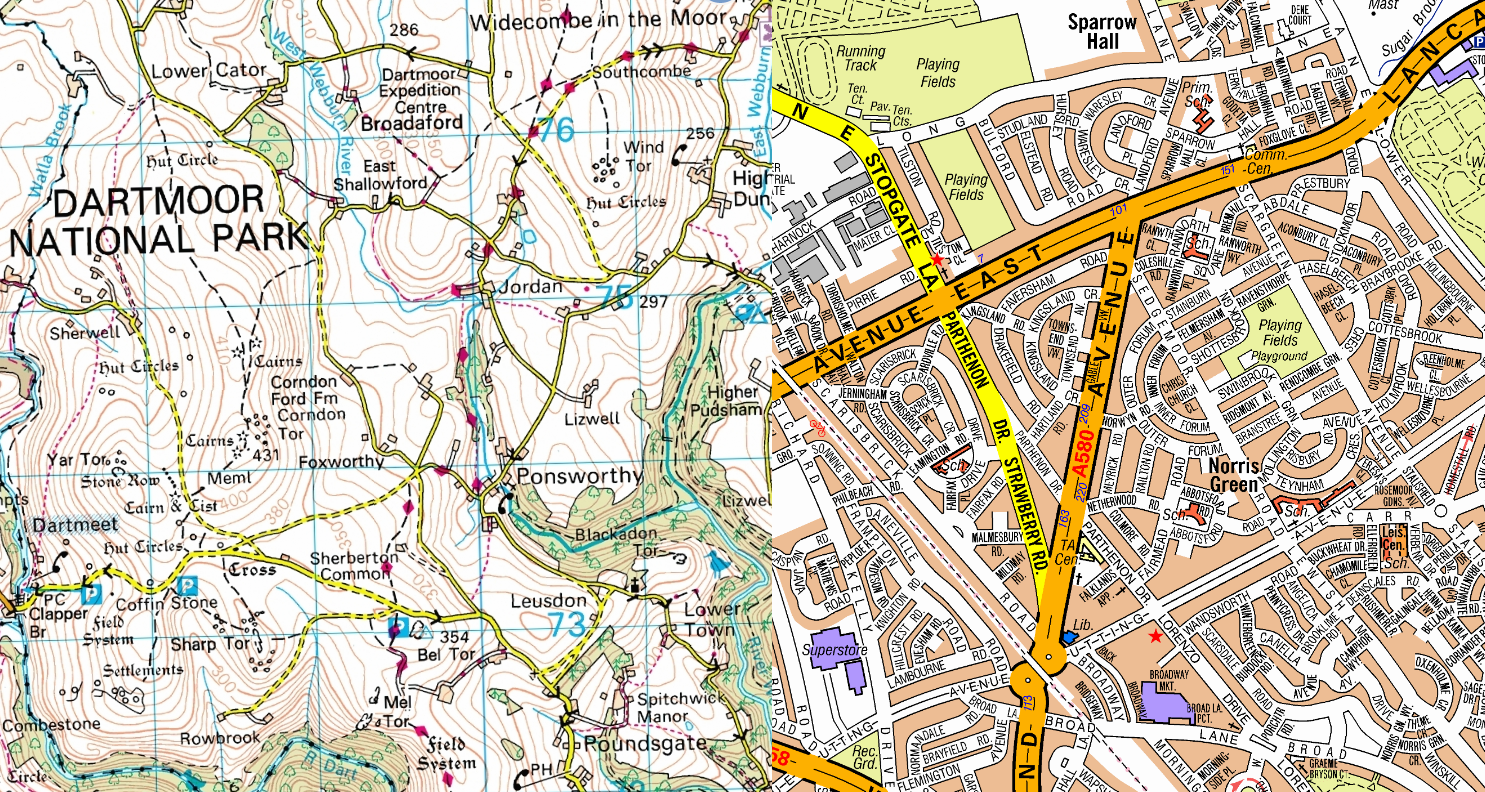 A-Z street mapping and Adventure Atlas mapping